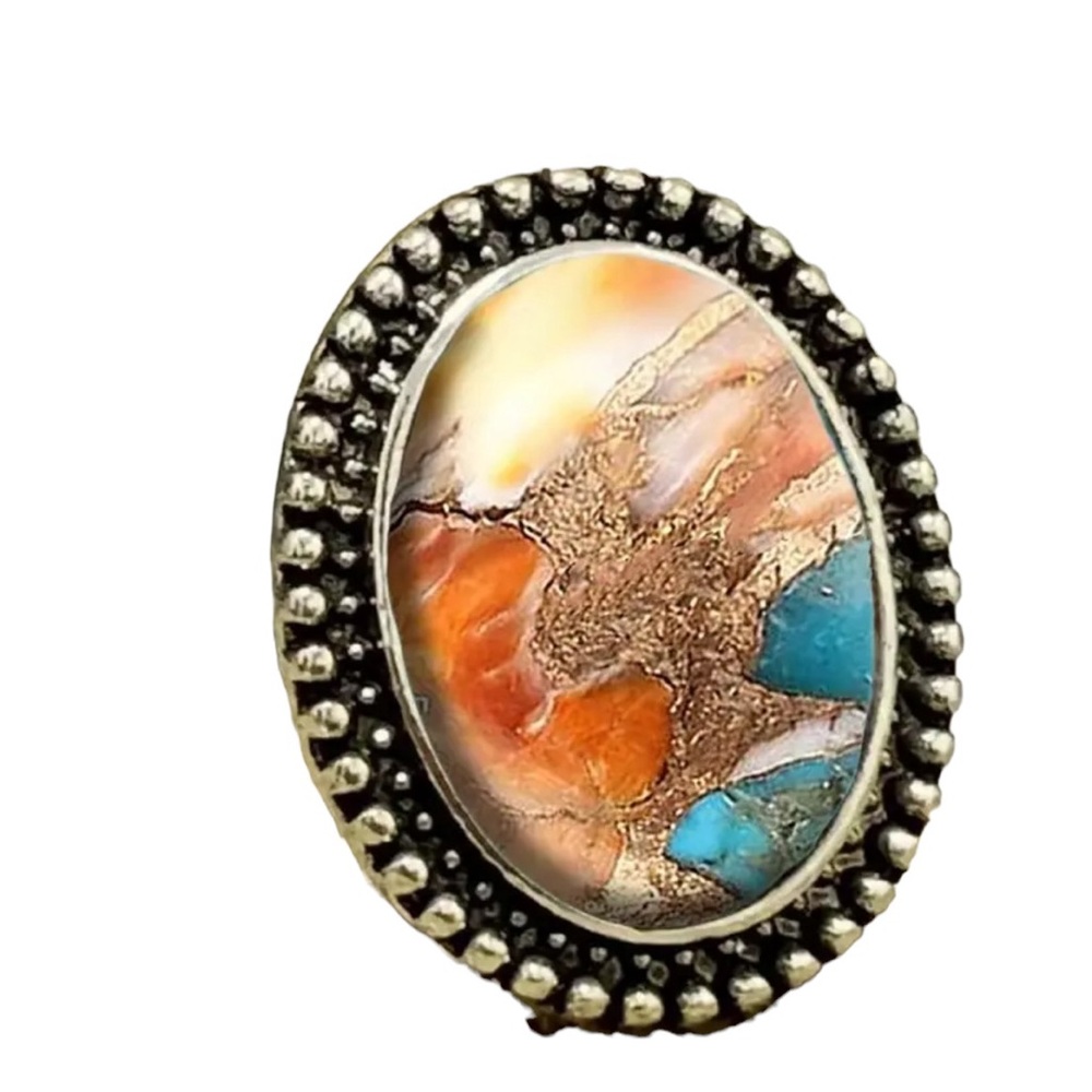 Boho Earth Tones Oval Beaded Resin Ring - Picture 5 of 8